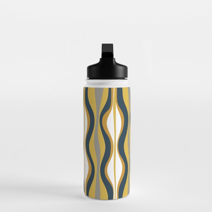 Hourglass Abstract Mid Century Modern Retro Pattern in Mustard Yellow, Navy Blue, Grey, and White Water Bottle Gallery Image 3