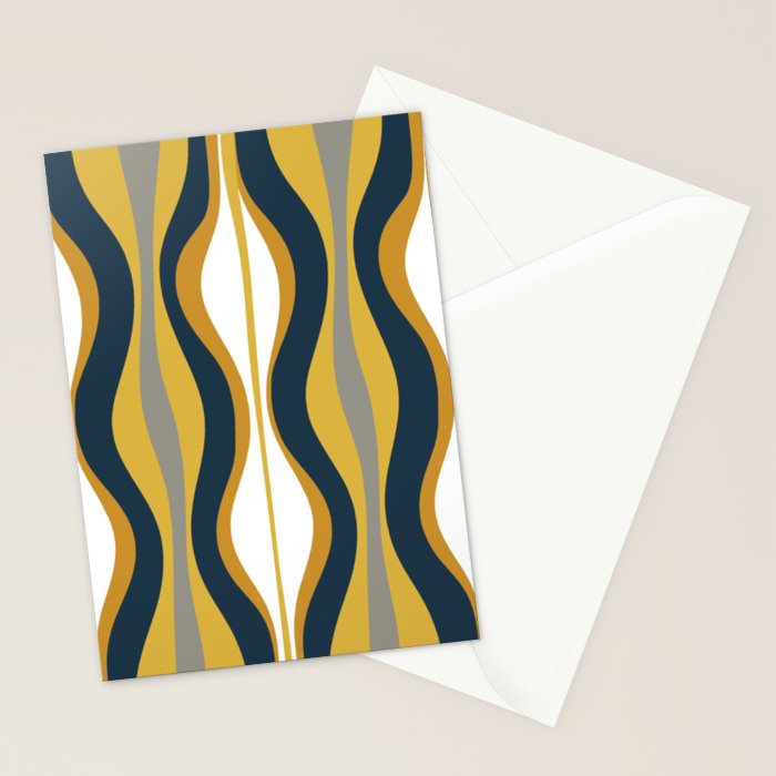 Hourglass Abstract Mid Century Modern Retro Pattern in Mustard Yellow, Navy Blue, Grey, and White Stationery Card Gallery Image 2