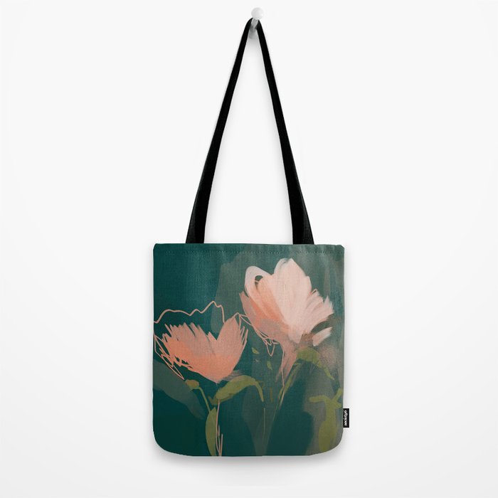 Pink Pastel Flowers On Green Canvas. Tote Bag Gallery Image 2