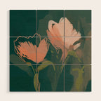 Pink Pastel Flowers On Green Canvas. Wood Wall Art Gallery Image 1
