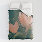 Pink Pastel Flowers On Green Canvas. Comforter Gallery Image 6