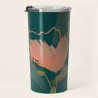 Pink Pastel Flowers On Green Canvas. Travel Mug Gallery Image 3