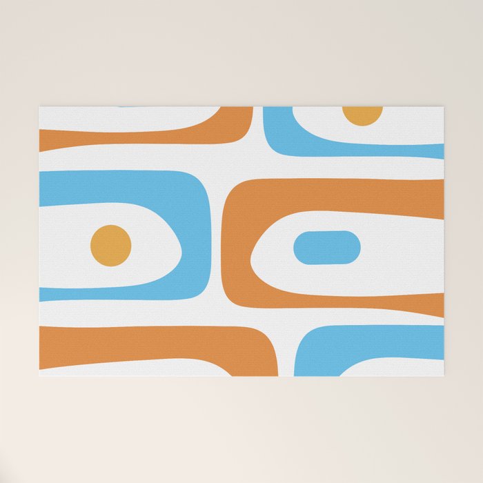 Mid Century Modern Abstract Piquet Blue Orange White Modernist Pattern Welcome Mat Gallery Image 1