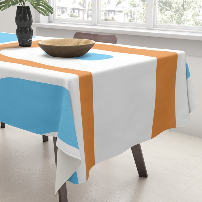 Mid Century Modern Abstract Piquet Blue Orange White Modernist Pattern Tablecloth Gallery Image 3
