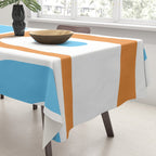 Mid Century Modern Abstract Piquet Blue Orange White Modernist Pattern Tablecloth Gallery Image 3