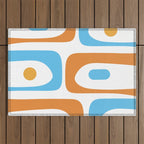 Mid Century Modern Abstract Piquet Blue Orange White Modernist Pattern Outdoor Rug Gallery Image 1