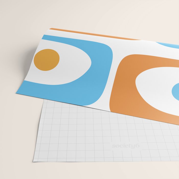 Mid Century Modern Abstract Piquet Blue Orange White Modernist Pattern Wrapping Paper Gallery Image 2