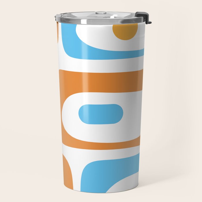 Mid Century Modern Abstract Piquet Blue Orange White Modernist Pattern Travel Mug Gallery Image 2