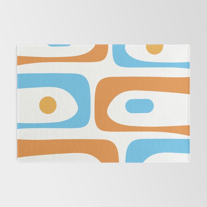 Mid Century Modern Abstract Piquet Blue Orange White Modernist Pattern Rug Gallery Image 2