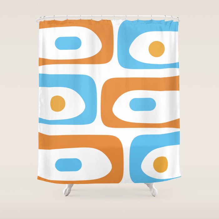 Mid Century Modern Abstract Piquet Blue Orange White Modernist Pattern Shower Curtain Gallery Image 1