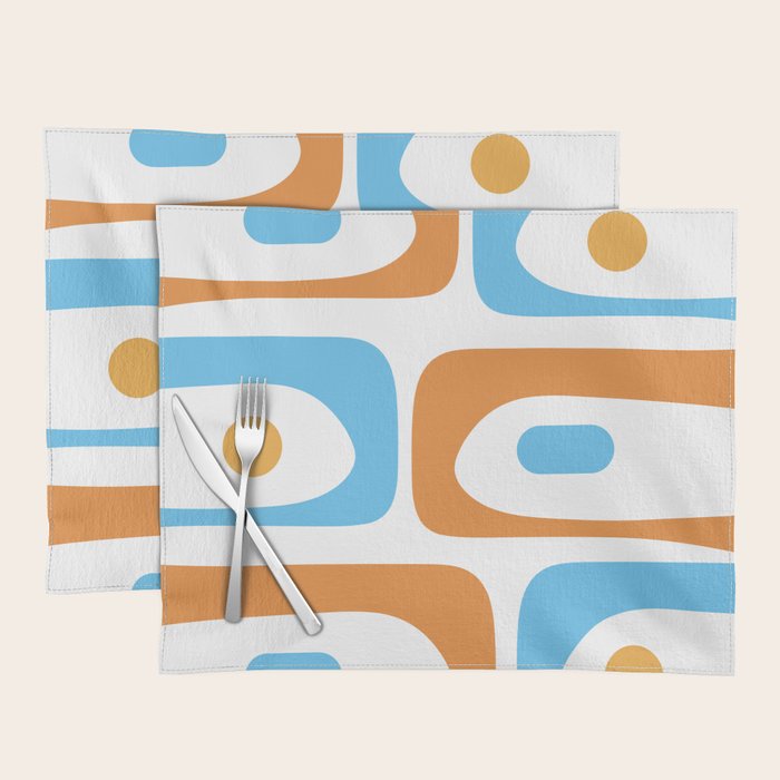 Mid Century Modern Abstract Piquet Blue Orange White Modernist Pattern Placemat Gallery Image 1