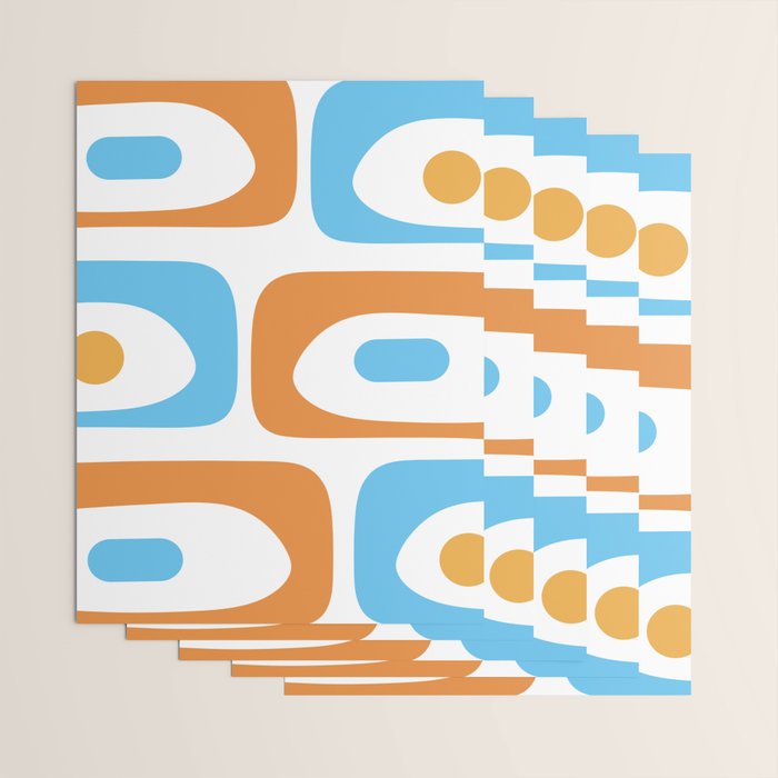 Mid Century Modern Abstract Piquet Blue Orange White Modernist Pattern Wrapping Paper Gallery Image 3
