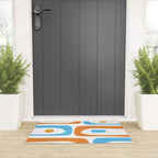 Mid Century Modern Abstract Piquet Blue Orange White Modernist Pattern Welcome Mat Gallery Image 3