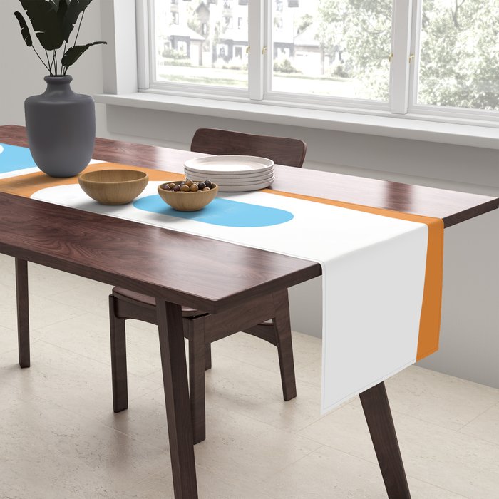 Mid Century Modern Abstract Piquet Blue Orange White Modernist Pattern Table Runner Gallery Image 2