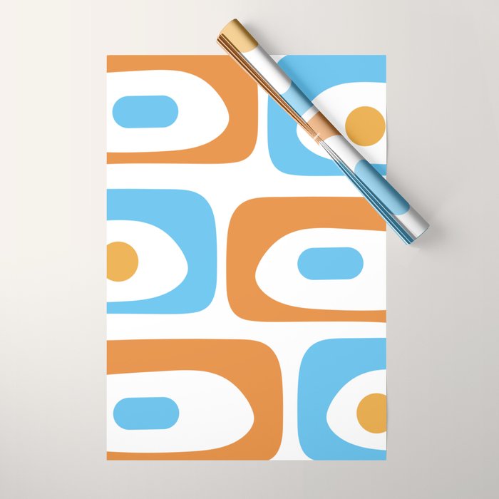 Mid Century Modern Abstract Piquet Blue Orange White Modernist Pattern Wrapping Paper Gallery Image 1
