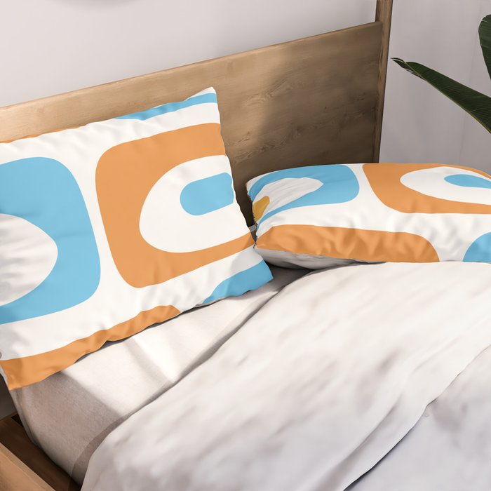 Mid Century Modern Abstract Piquet Blue Orange White Modernist Pattern Pillow Sham Gallery Image 2