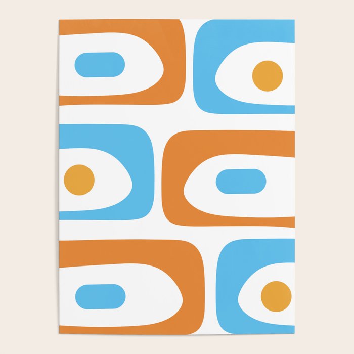 Mid Century Modern Abstract Piquet Blue Orange White Modernist Pattern Poster Gallery Image 1