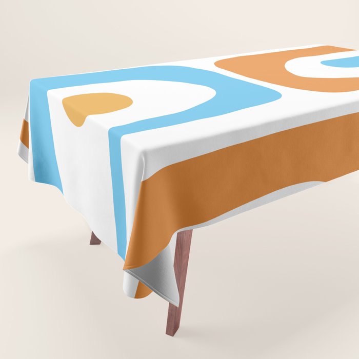 Mid Century Modern Abstract Piquet Blue Orange White Modernist Pattern Tablecloth Gallery Image 1