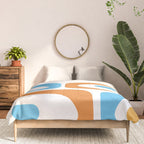 Mid Century Modern Abstract Piquet Blue Orange White Modernist Pattern Comforter Gallery Image 3