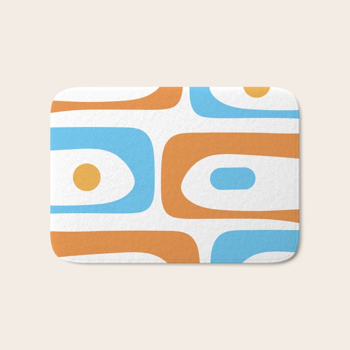 Mid Century Modern Abstract Piquet Blue Orange White Modernist Pattern Bath Mat Gallery Image 1