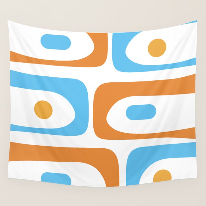 Mid Century Modern Abstract Piquet Blue Orange White Modernist Pattern Wall Tapestry Gallery Image 4