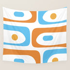 Mid Century Modern Abstract Piquet Blue Orange White Modernist Pattern Wall Tapestry Gallery Image 4