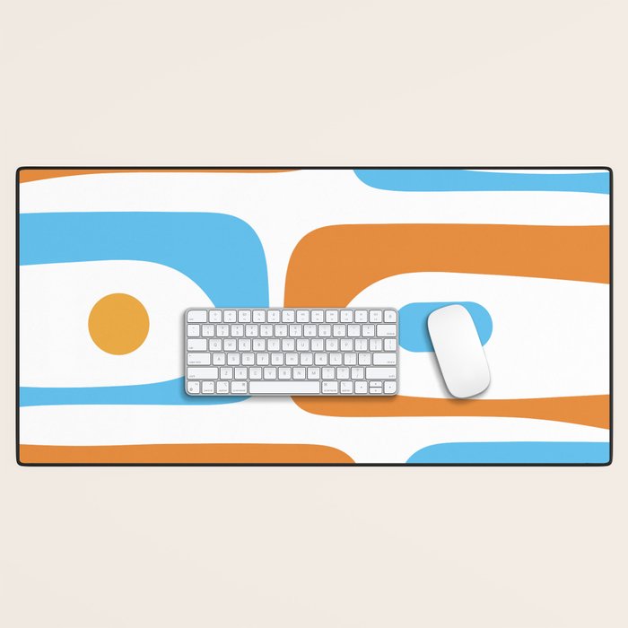 Mid Century Modern Abstract Piquet Blue Orange White Modernist Pattern Desk Mat Gallery Image 1