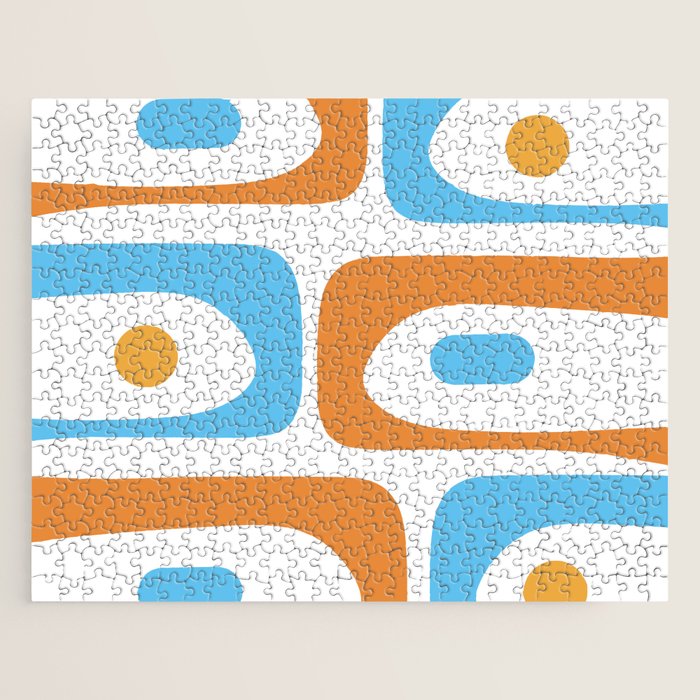 Mid Century Modern Abstract Piquet Blue Orange White Modernist Pattern Jigsaw Puzzle Gallery Image 1