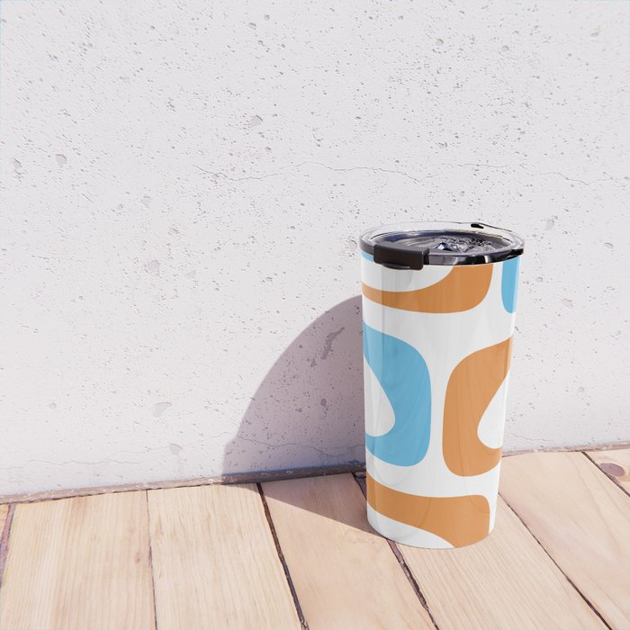 Mid Century Modern Abstract Piquet Blue Orange White Modernist Pattern Travel Mug Gallery Image 4