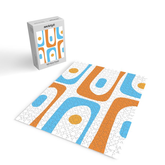 Mid Century Modern Abstract Piquet Blue Orange White Modernist Pattern Jigsaw Puzzle Gallery Image 2