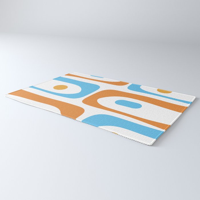 Mid Century Modern Abstract Piquet Blue Orange White Modernist Pattern Rug Gallery Image 3