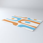 Mid Century Modern Abstract Piquet Blue Orange White Modernist Pattern Rug Gallery Image 3