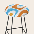 Mid Century Modern Abstract Piquet Blue Orange White Modernist Pattern Stool Gallery Image 2