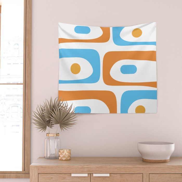 Mid Century Modern Abstract Piquet Blue Orange White Modernist Pattern Wall Tapestry Gallery Image 2