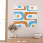 Mid Century Modern Abstract Piquet Blue Orange White Modernist Pattern Wall Tapestry Gallery Image 2