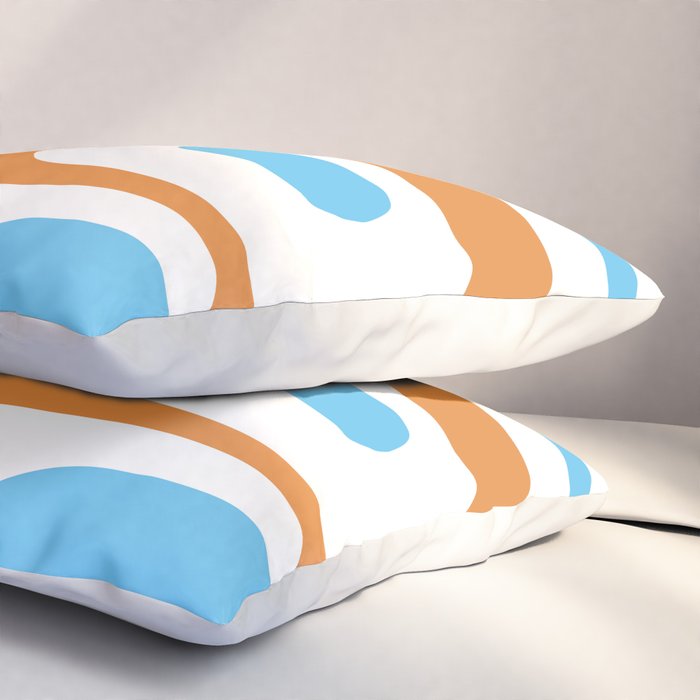 Mid Century Modern Abstract Piquet Blue Orange White Modernist Pattern Pillow Sham Gallery Image 3
