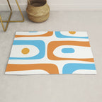 Mid Century Modern Abstract Piquet Blue Orange White Modernist Pattern Rug Gallery Image 1