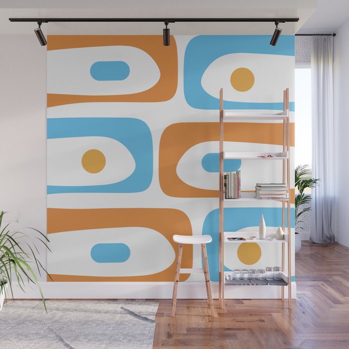 Mid Century Modern Abstract Piquet Blue Orange White Modernist Pattern Wall Mural Gallery Image 1