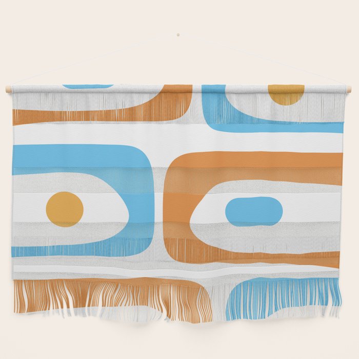 Mid Century Modern Abstract Piquet Blue Orange White Modernist Pattern Wall Hanging Gallery Image 1