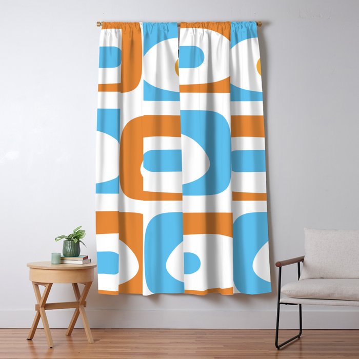 Mid Century Modern Abstract Piquet Blue Orange White Modernist Pattern Window Curtain Gallery Image 5