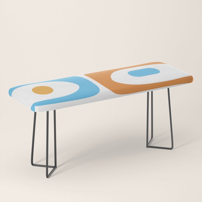 Mid Century Modern Abstract Piquet Blue Orange White Modernist Pattern Bench Gallery Image 1