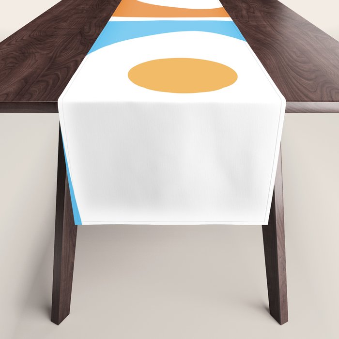 Mid Century Modern Abstract Piquet Blue Orange White Modernist Pattern Table Runner Gallery Image 1