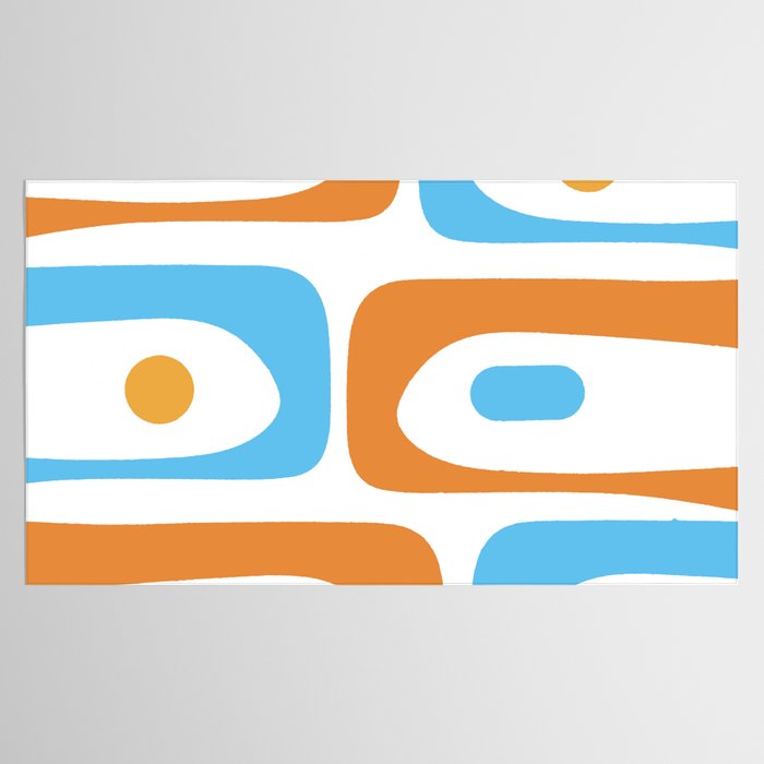 Mid Century Modern Abstract Piquet Blue Orange White Modernist Pattern Tablecloth Gallery Image 2