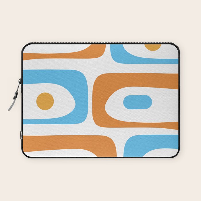 Mid Century Modern Abstract Piquet Blue Orange White Modernist Pattern Laptop Sleeve Gallery Image 1
