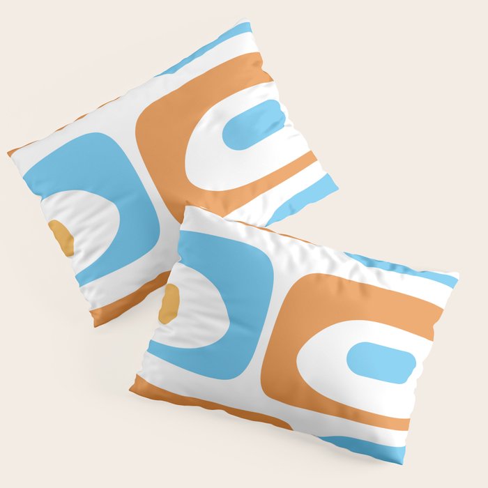 Mid Century Modern Abstract Piquet Blue Orange White Modernist Pattern Pillow Sham Gallery Image 3