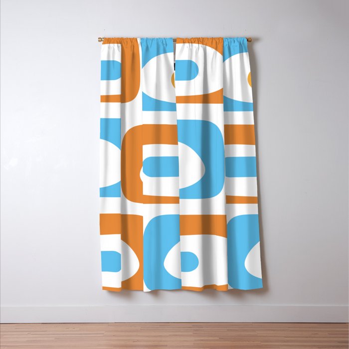 Mid Century Modern Abstract Piquet Blue Orange White Modernist Pattern Window Curtain Gallery Image 3