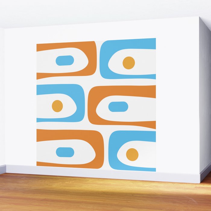 Mid Century Modern Abstract Piquet Blue Orange White Modernist Pattern Wall Mural Gallery Image 2