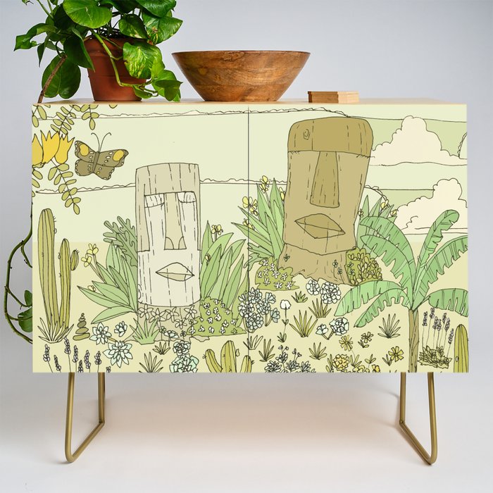 tiki gods send waves and peace swamis // retro surf art by surfy birdy Credenza Gallery Image 1