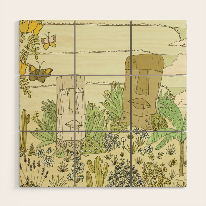 tiki gods send waves and peace swamis // retro surf art by surfy birdy Wood Wall Art Gallery Image 1