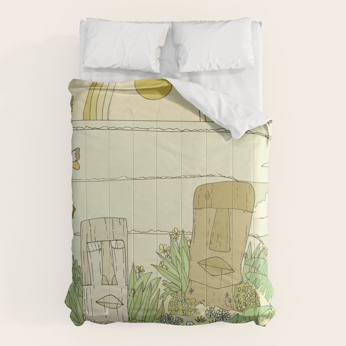 tiki gods send waves and peace swamis // retro surf art by surfy birdy Comforter Gallery Image 6